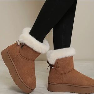 Women's Fluffy Boots, Soft Sole Platform Warm Lined Boots, Non-slip Snow Boots